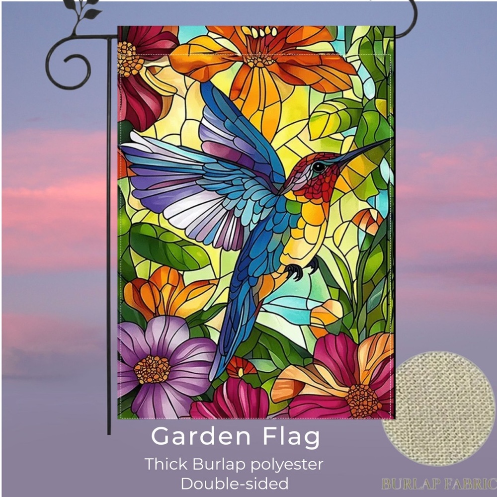 Garden flag, 12” x 18”, hummingbird, thick burlap polyester double-sided